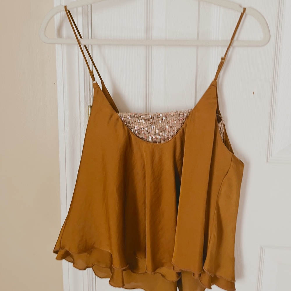 Free People Copper Double Layered Silk Flowy Shirt